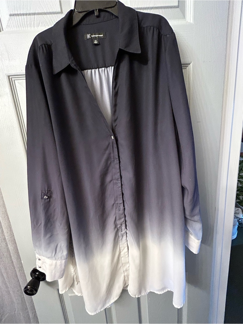 INC International Concepts Black & White Ombre Long Sleeve Button-Up Shirt